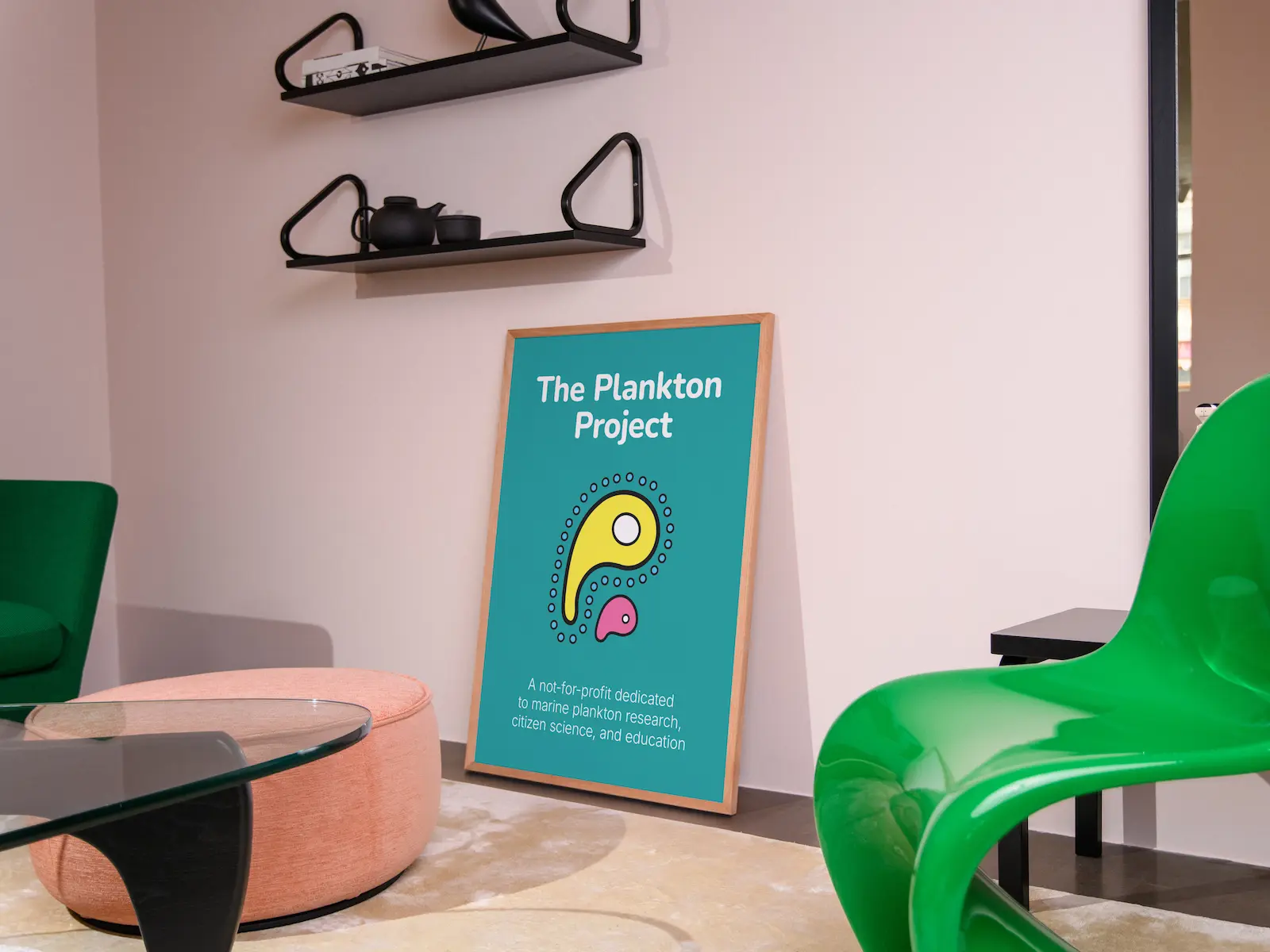 A mockup of the Plankton Project branding and messaging on a poster.